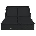 Leżak 2-osobowy, składany dach, czarny, 213x118x97 cm, polirattan Lumarko!