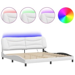 Rama łóżka z LED, biała, 200x200 cm, sztuczna skóra Lumarko!