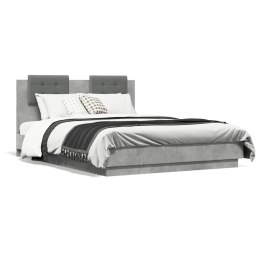 Rama łóżka z wezgłowiem i LED, szarość betonu, 140x190 cm Lumarko!