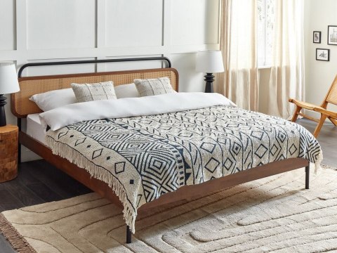 Koc bawełniany 150 x 200 cm beżowy z granatowym NAJUY