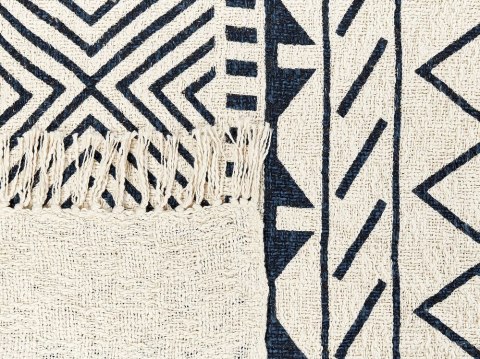 Koc bawełniany 150 x 200 cm beżowy z granatowym NAJUY