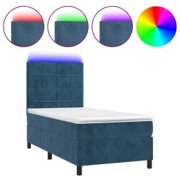 Łóżko kontynentalne, materac i LED, niebieski aksamit 90x200 cm Lumarko!