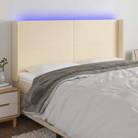 Zagłówek do łóżka z LED, kremowy, 203x16x118/128 cm, tkanina Lumarko!