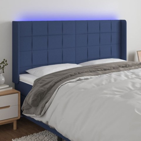 Zagłówek do łóżka z LED, niebieski, 203x16x118/128 cm, tkanina Lumarko!