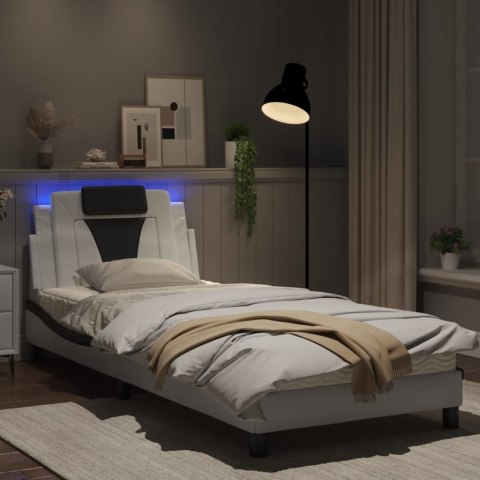 Rama łóżka z LED, biało-czarna, 90x200 cm, sztuczna skóra Lumarko! #