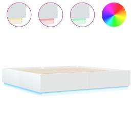 Rama łóżka z LED, biała, 180x200 cm, materiał drewnopochodny Lumarko!