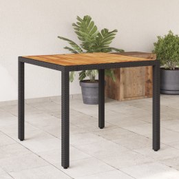 Stół ogrodowy z akacjowym blatem, czarny, 90x90x75cm, rattan PE Lumarko!