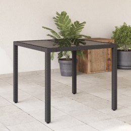 Stół ogrodowy, szklany blat, czarny, 90x90x75 cm, rattan PE Lumarko!