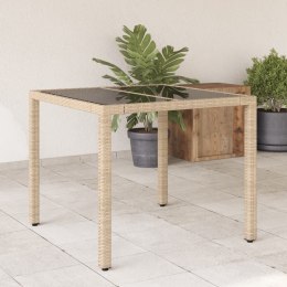 Stół ogrodowy ze szklanym blatem, beż, 90x90x75 cm, polirattan Lumarko!