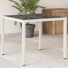 Stół ogrodowy ze szklanym blatem, biały 90x90x75 cm, polirattan Lumarko!
