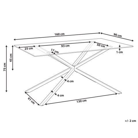 Stół do jadalni szklany 160 x 90 cm złoty CORA