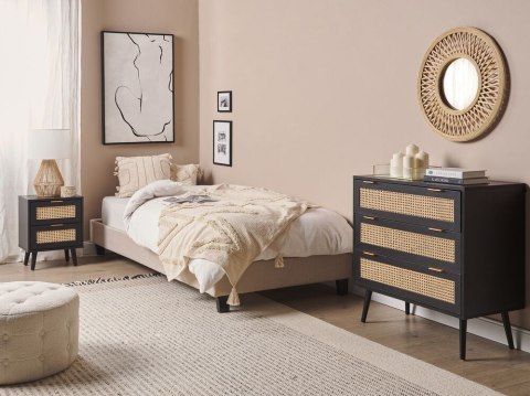 Komoda 3 szuflady fronty rattanowe czarna OPOCO