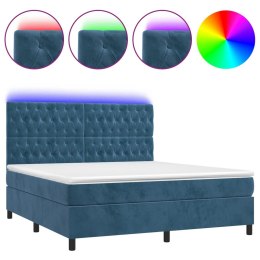 Łóżko kontynentalne, materac i LED, niebieski aksamit 180x200cm Lumarko!