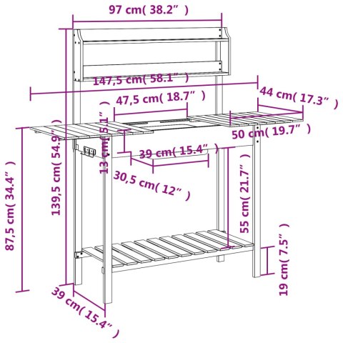 Stolik do przesadzania, ze zlewem, szary, 147,5x44x139,5 cm Lumarko!