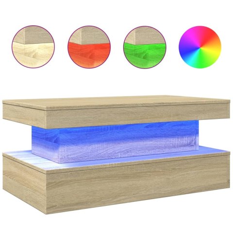 Stolik kawowy z oświetleniem LED, dąb sonoma, 90x50x40 cm Lumarko!