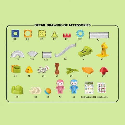 Klocki Magnetyczne Tor Kulkowy Zwierzęcy Raj 104 el. Lumarko!