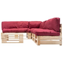 4-cz. zestaw ogrodowy, czerwone poduszki, palety z drewna Lumarko!