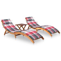Leżaki z poduszkami i stolikiem, 2 szt., lite drewno akacjowe Lumarko!