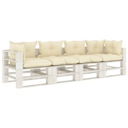 Ogrodowa sofa 4-osobowa z palet, z kremowymi poduszkami, drewno Lumarko!