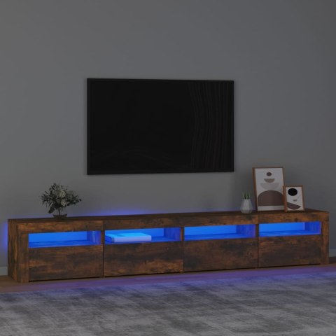 Szafka pod TV z oświetleniem LED, przydymiony dąb, 240x35x40 cm Lumarko!