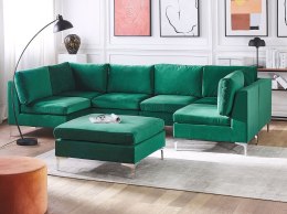Sofa modułowa 6-osobowa z otomaną welurowa zielona EVJA Lumarko!