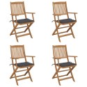 Składane krzesła ogrodowe z poduszkami, 4 szt., drewno akacjowe Lumarko!