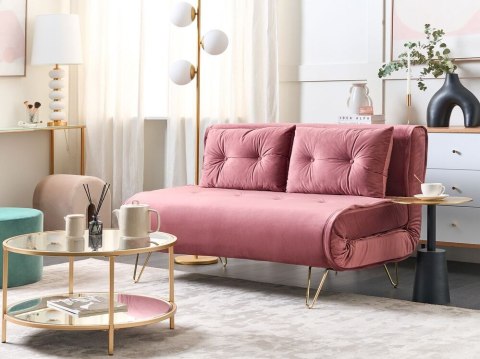 Sofa welurowa rozkładana 2-osobowa różowa VESTFOLD