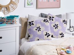 2 poduszki bawełniane dekoracyjne dla dzieci w kwiaty 45 x 45 cm fioletowe SOAPWORT Lumarko!