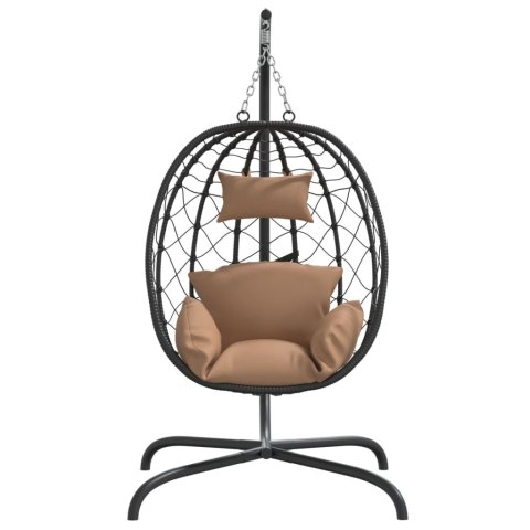 Wiszące krzesło kokon z poduszką, kolor taupe, rattan PE i stal Lumarko!