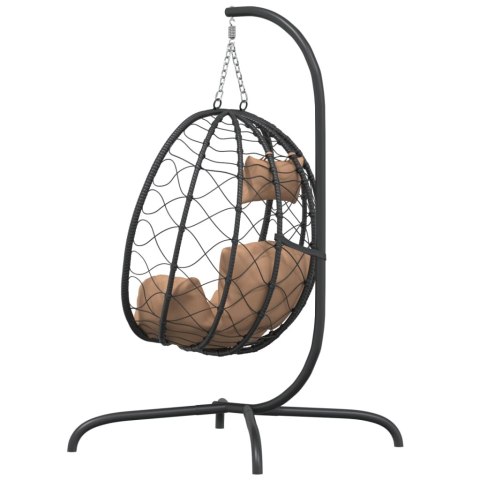 Wiszące krzesło kokon z poduszką, kolor taupe, rattan PE i stal Lumarko!