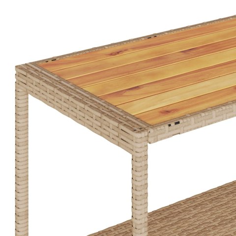 Wózek barowy, 3-poziomowy, beżowy, polirattan i drewno akacjowe Lumarko!