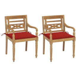 Krzesła Batavia z czerwonymi poduszkami, 2 szt., drewno tekowe Lumarko!