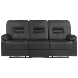 Sofa z manualną funkcją relaksu 3-osobowa ekoskóra czarna BERGEN Lumarko!