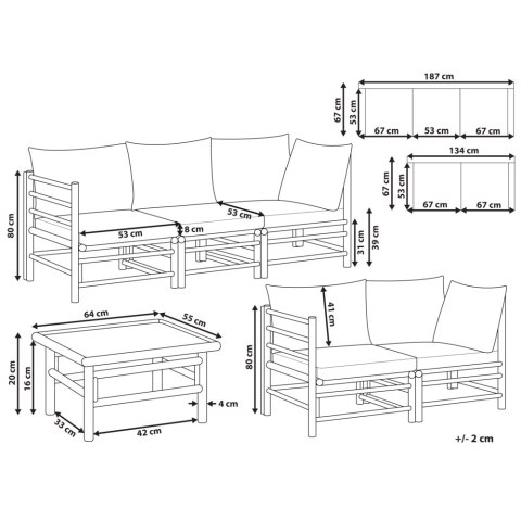 Zestaw ogrodowy ze stolikiem bambusowy 5-osobowy złamana biel CERRETO