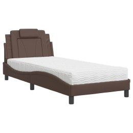 Łóżko z materacem, brązowe, 90x190 cm, sztuczna skóra Lumarko!