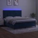 Łóżko kontynentalne, materac i LED, niebieski aksamit 180x200cm Lumarko!