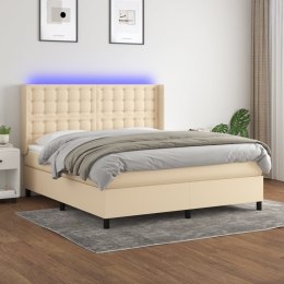 Łóżko kontynentalne z materacem, kremowe, 180x200 cm, tkanina Lumarko!