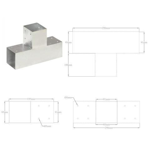 Łączniki w kształcie T, 4 szt., galwanizowany metal, 91x91 mm Lumarko!