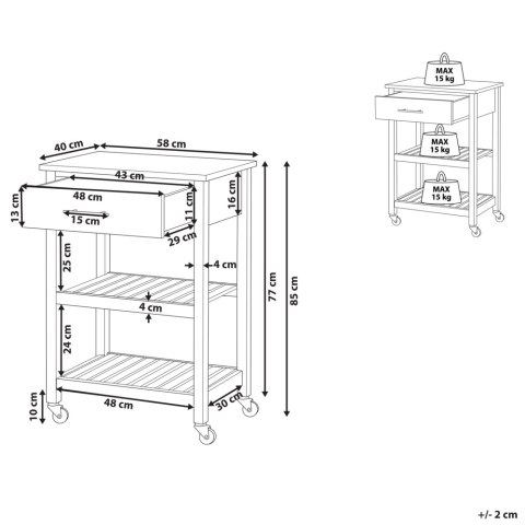 Drewniany wózek kuchenny z szufladą czarny HIUMA
