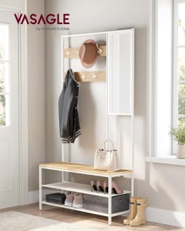 Stojak na ubrania z miejscem na buty, drzewo przedpokój z lustrem, haczykami, ławką i półkami na buty, 35 x 98 x 180 cm, przedpo
