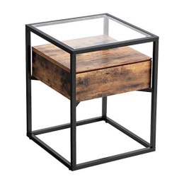 Stolik boczny, stolik boczny ze szkła hartowanego z szufladą i półką, stolik nocny, industrialny w holu salonu, stabilna stalowa