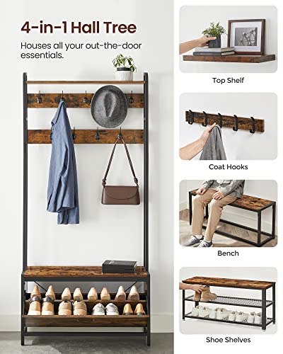 Wieszak na ubrania z szafką na buty, wieszak na ubrania z ławką, wieszak na ubrania, szafka na buty, 9 haczyków, górna półka, do