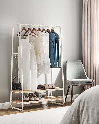 Przemysłowy wieszak na ubrania rurkowy, dąb i krem ​