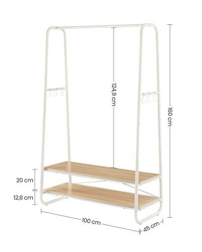 Przemysłowy wieszak na ubrania rurkowy, dąb i krem ​