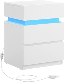 Stolik nocny z regulowaną wielokolorową taśmą LED, 3 szuflady, stolik boczny w nowoczesnym stylu, 35 x 40 x 55 cm, biały