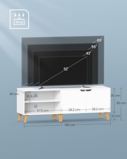 Szafka RTV do telewizorów do 65 cali, szerokość 140 cm Szafka pod TV z 2 drzwiami, regulowane półki, stolik pod TV, do salonu, j