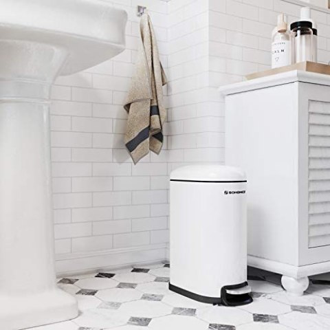 Wąski kosz na śmieci, kosz na śmieci 10 l z pedałem, stal, wyjmowane wiadro wewnętrzne, powolne zamykanie, do wąskich przestrzen