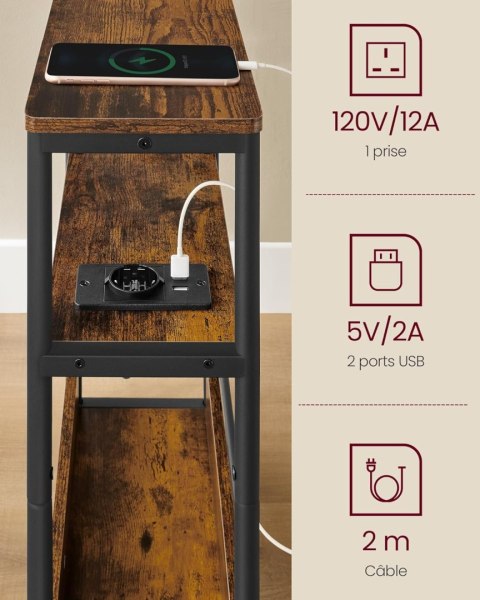 Wąski stolik boczny z 3 półkami vintage brąz + atramentowa czerń