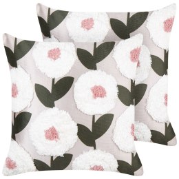 2 poduszki dekoracyjne bawełniane tuftowane w kwiaty 45 x 45 cm różowe KUNRI Lumarko!