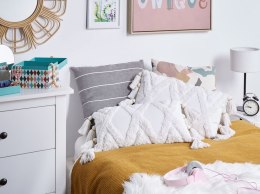2 poduszki dekoracyjne bawełniane tuftowane z frędzlami 30 x 50 cm białe DAUR Lumarko!